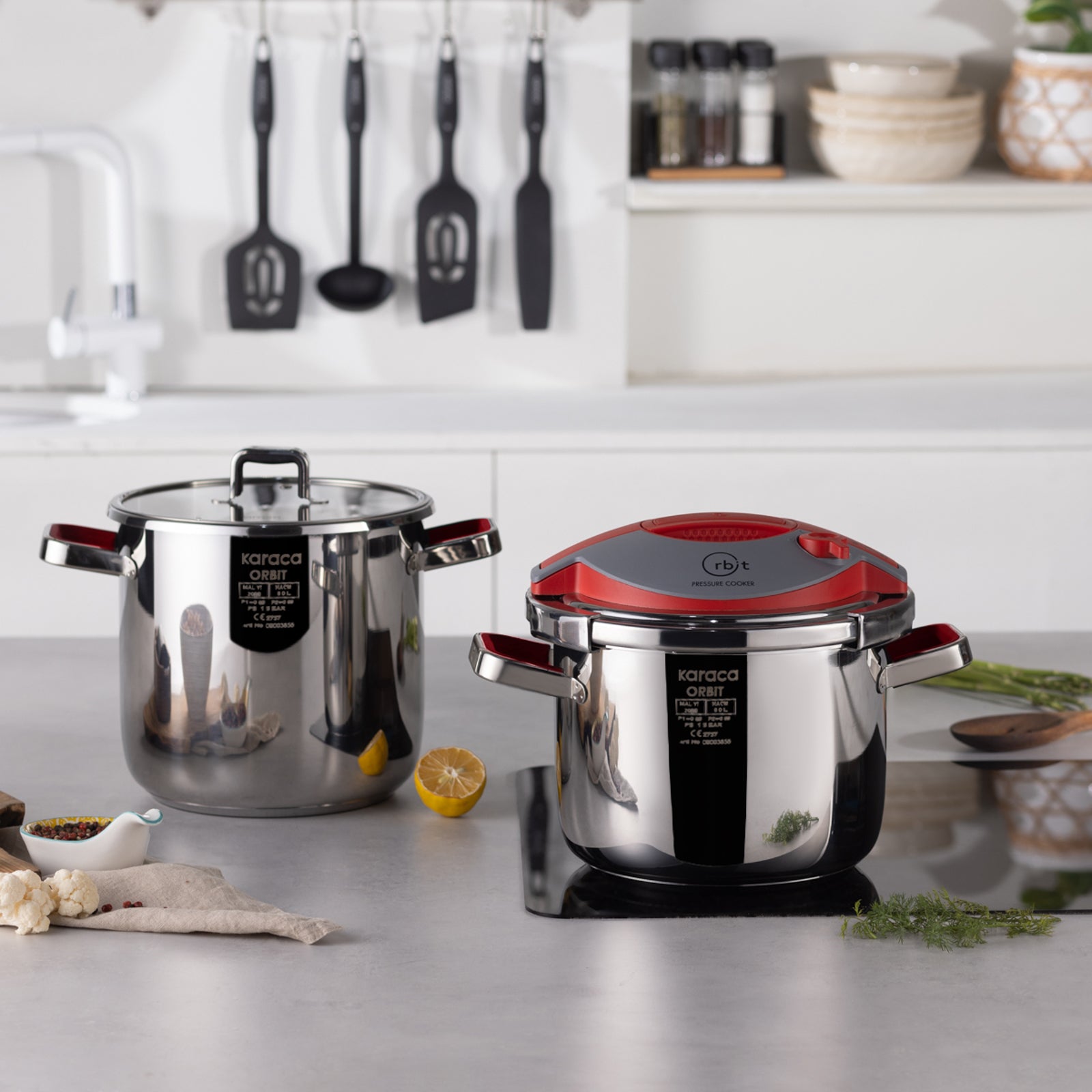 Karaca Orbit 2-Piece Stainless Steel Induction Pressure Cooker Set, 6L