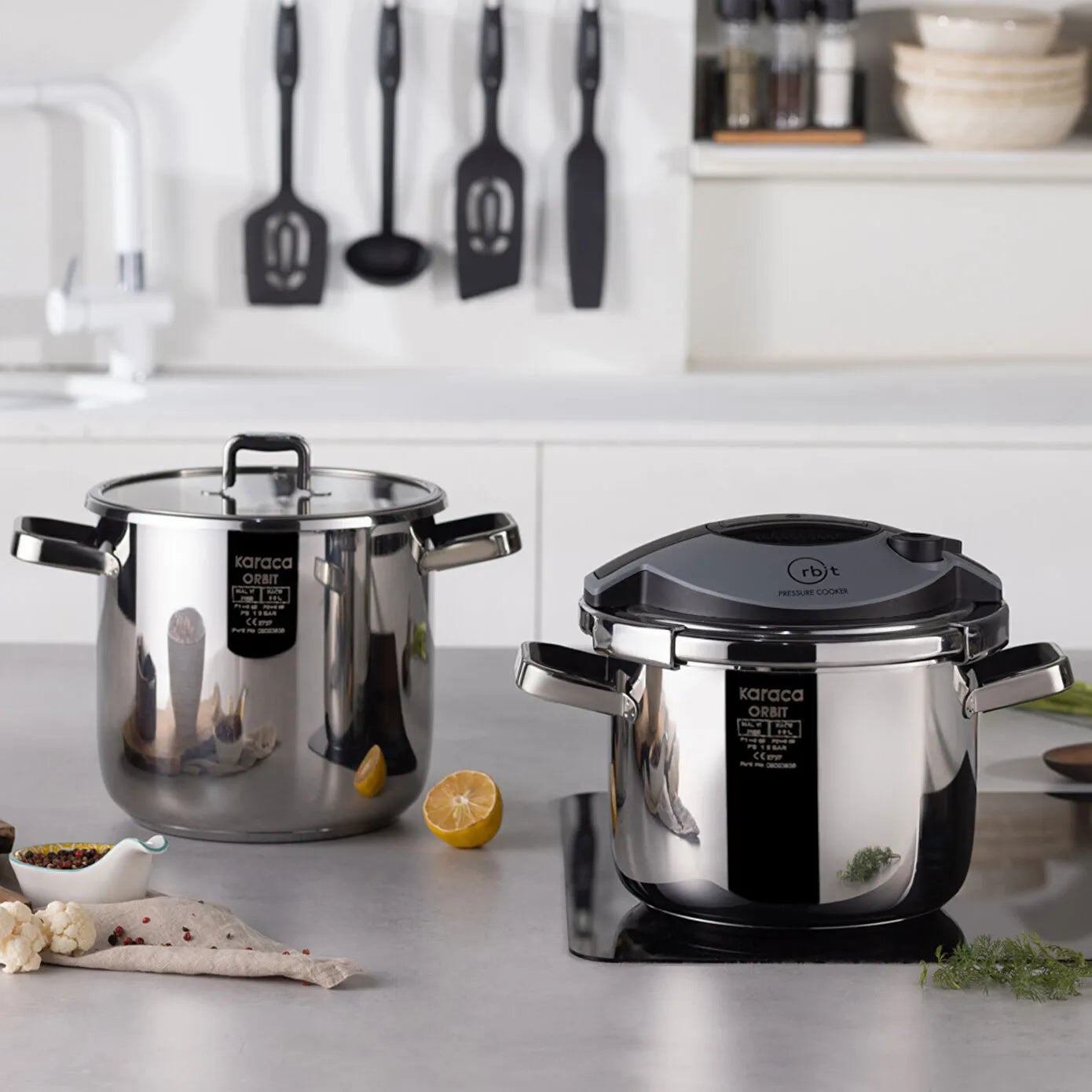 Karaca Orbit 2-Piece Stainless Steel Induction Pressure Cooker Set, 6L