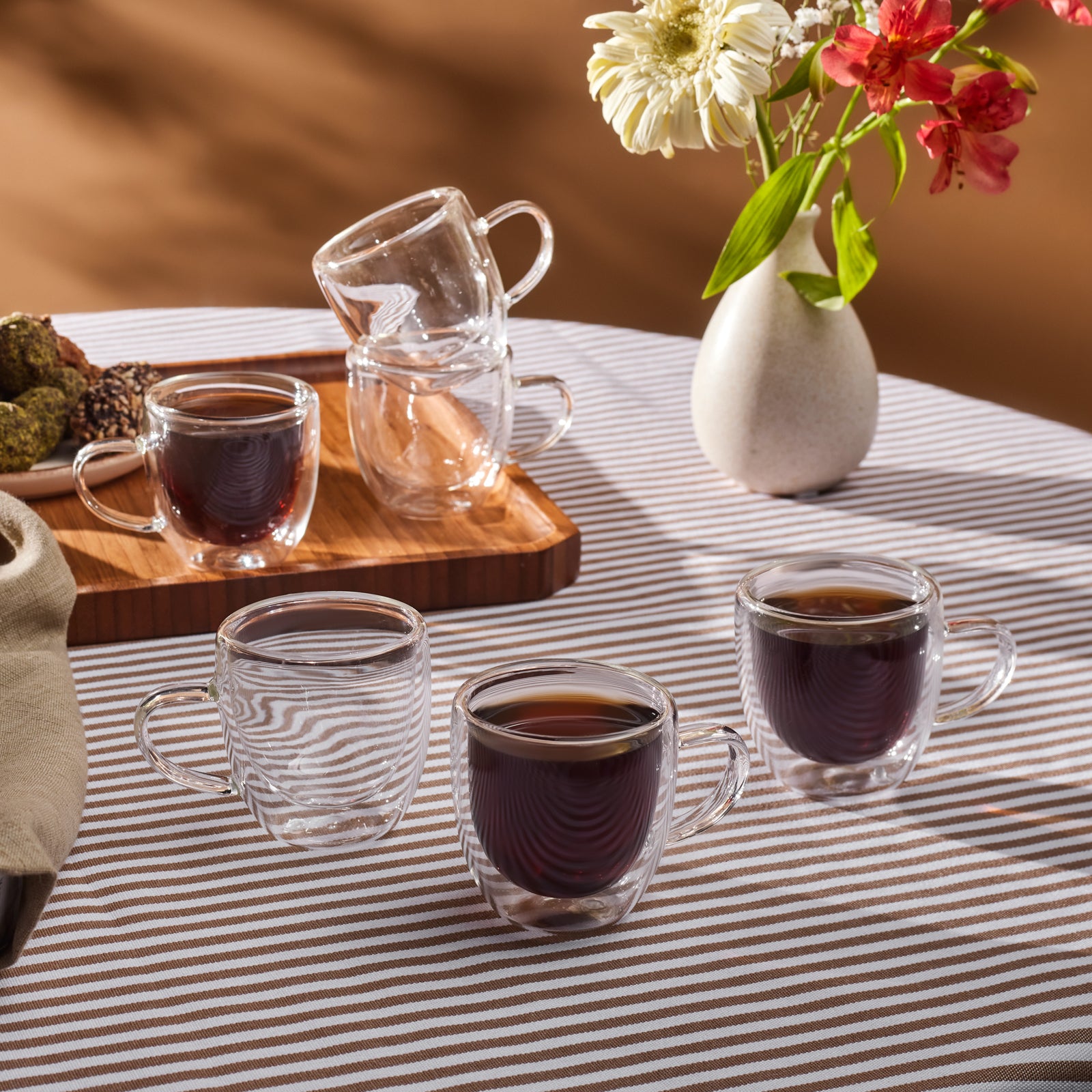Karaca Olivier 6-Piece Double Wall Glass Espresso Turkish Coffee Cup S