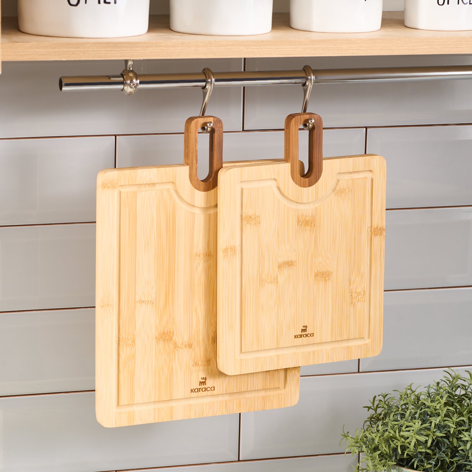Karaca Squarecut 2-Piece Bamboo Chopping Board Set, Wood