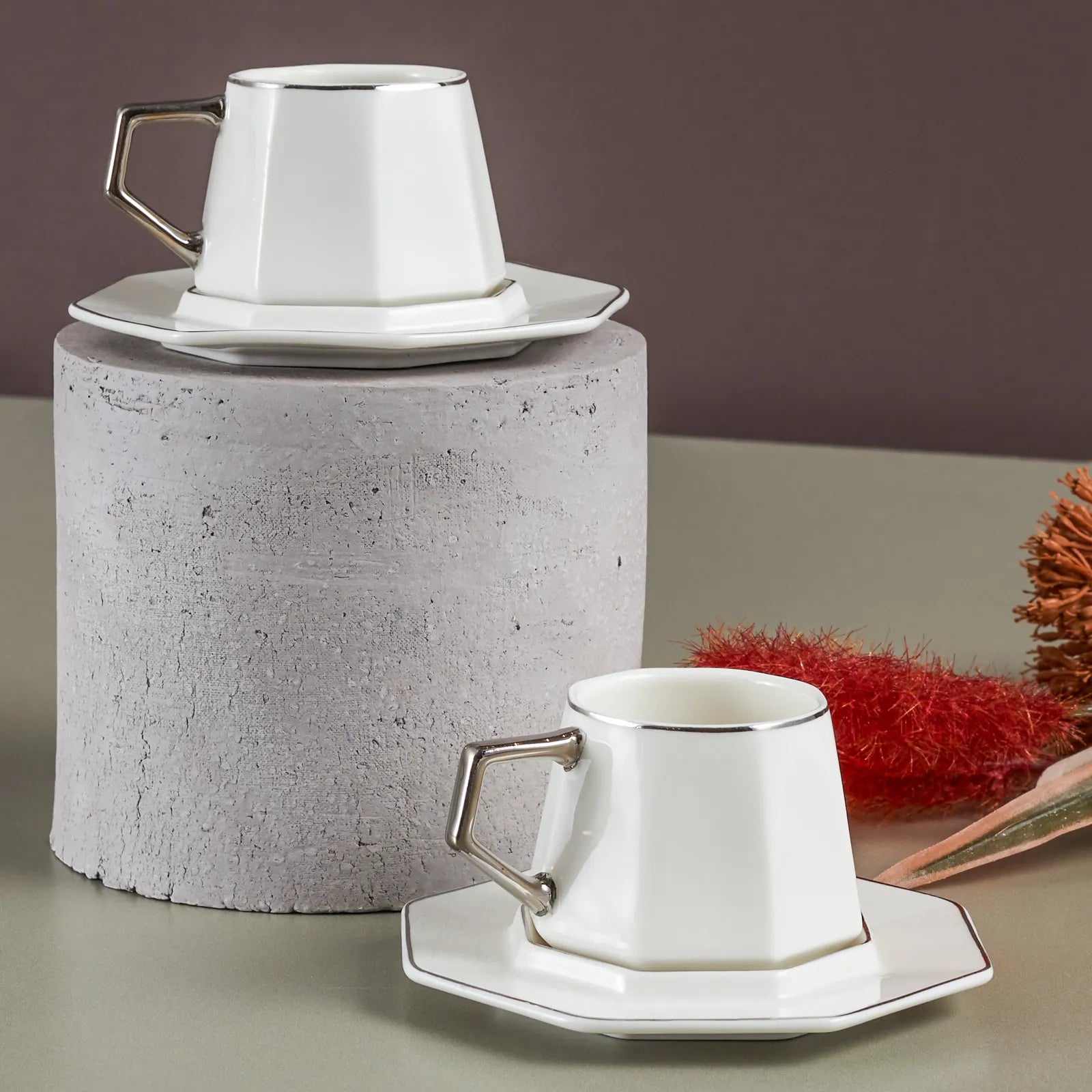 Karaca Zeher 4 Piece Porcelain Espresso Turkish Coffee Cup Set for 2 P