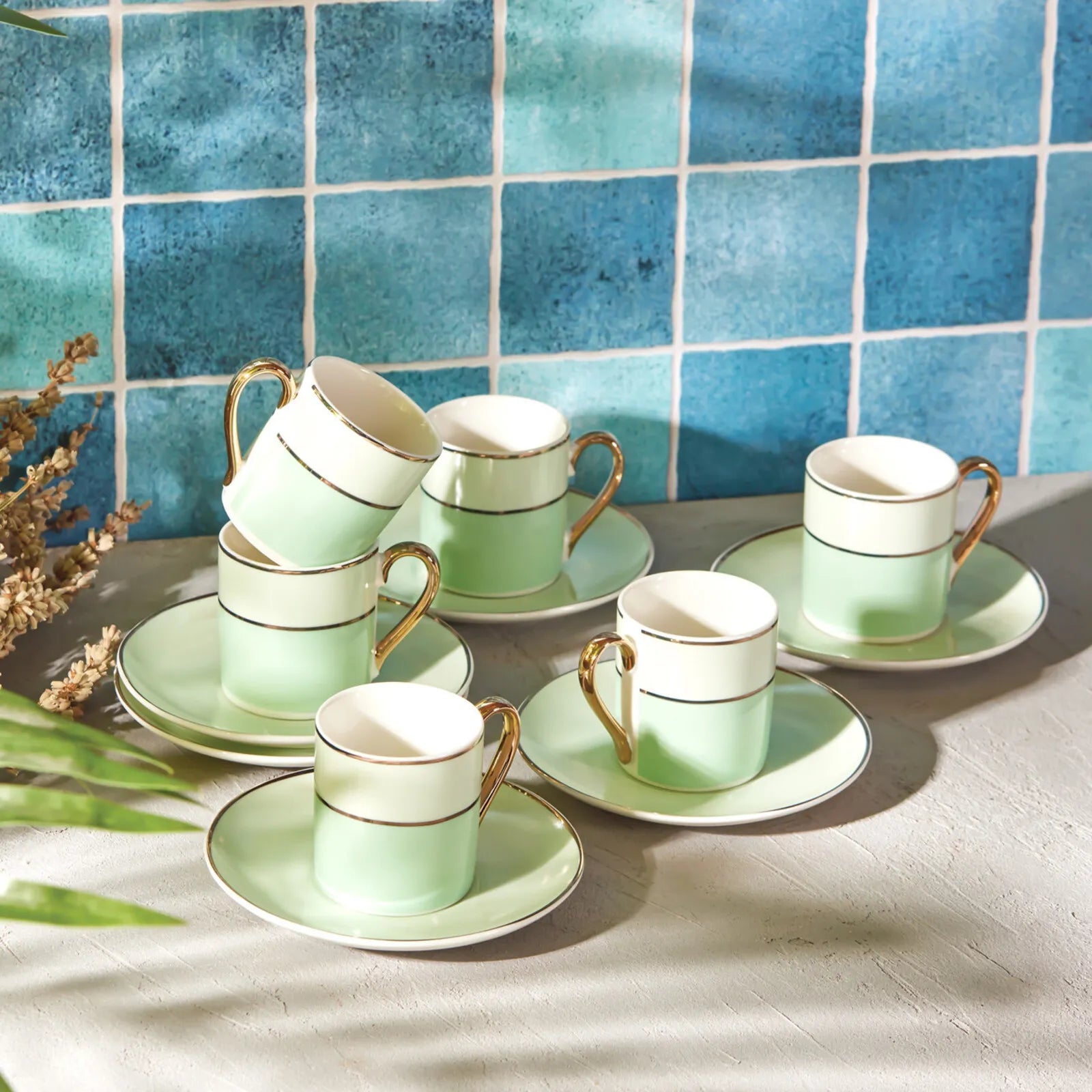 Karaca Lana 12 Piece Porcelain Espresso Turkish Coffee Cup Set for 6 P