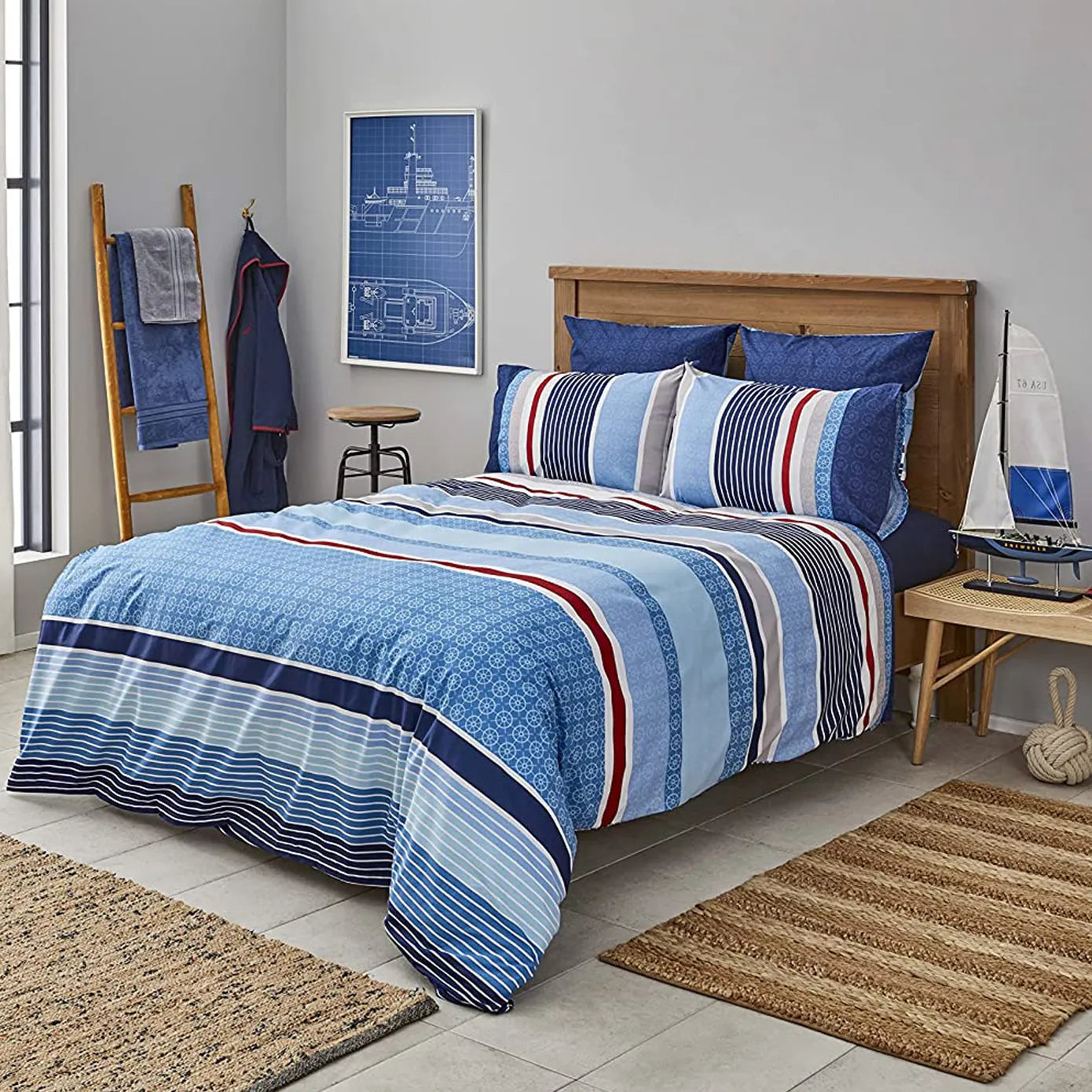 Nautica Set copripiumino da 100 cm, reversibile, per tutte le stagioni, con federa coordinata, prelavato per una maggiore morbidezza, cotone, blu, per letto matrimoniale Nautica Set copripiumino da 100 cm, reversibile, per tutte le stagioni, con federa coordinata, prelavato per una maggiore morbidezza, cotone, blu, per letto matrimoniale