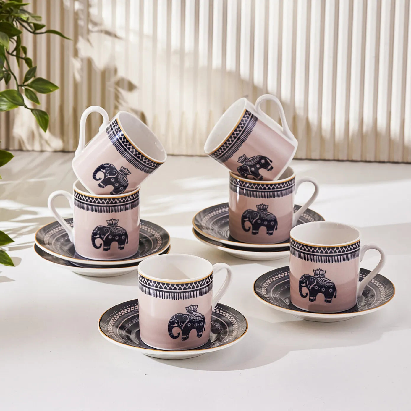 Karaca Elephant 12Piece Porcelain Espresso Turkish Coffee Cup Set for