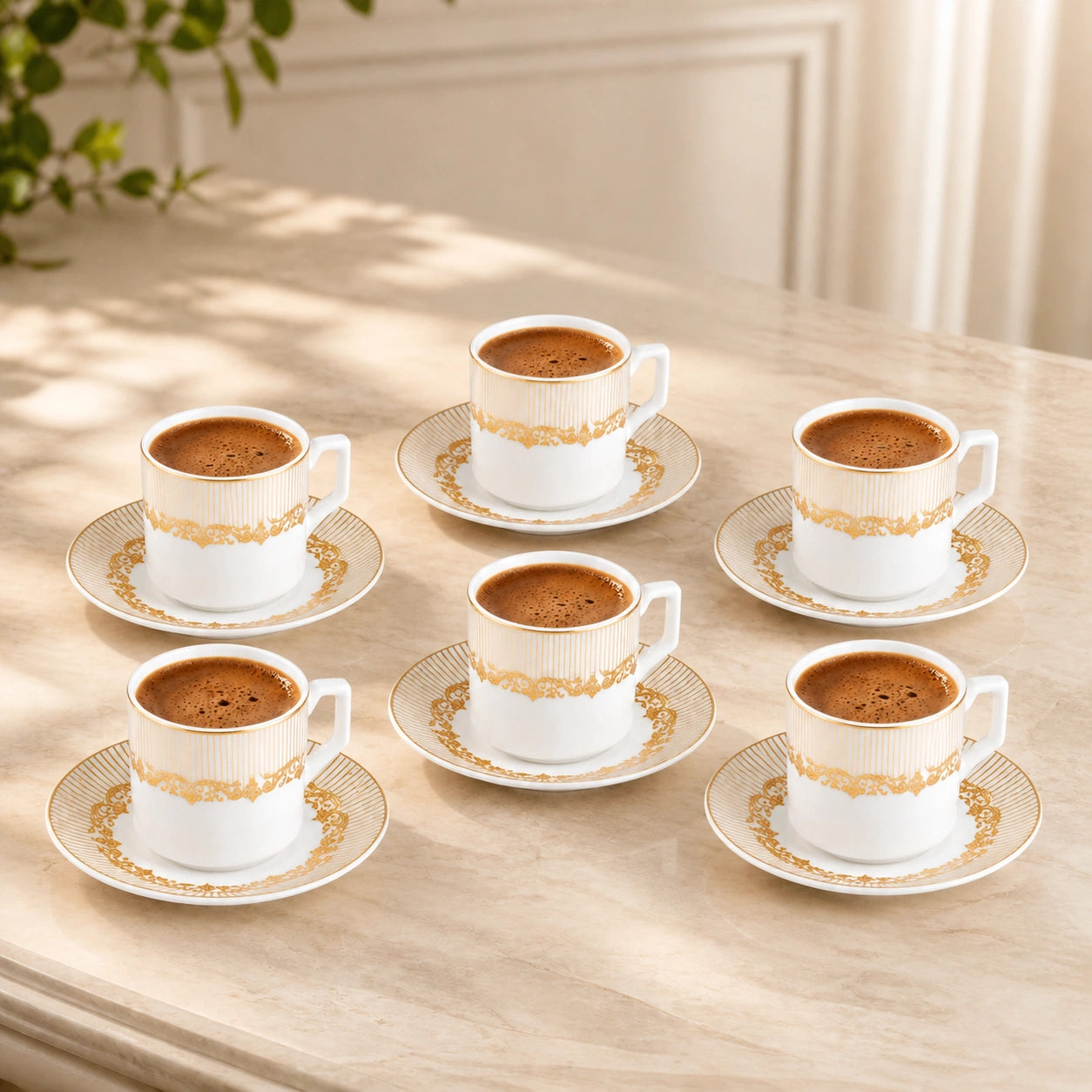 Karaca Vildan 12-Piece Bone China Espresso Turkish Coffee Cup Set for