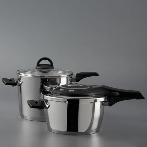 Jumbo Procook 4-Piece 4+6 L Stainless Steel Pressure Cooker, Silver