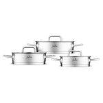Jumbo New Assos 6-Piece Stainless Steel Frying Pan Set, Silver