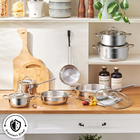 Cookware Ada Karaca Ada 7-Piece Stainless Steel Induction Cookware Set, Silver