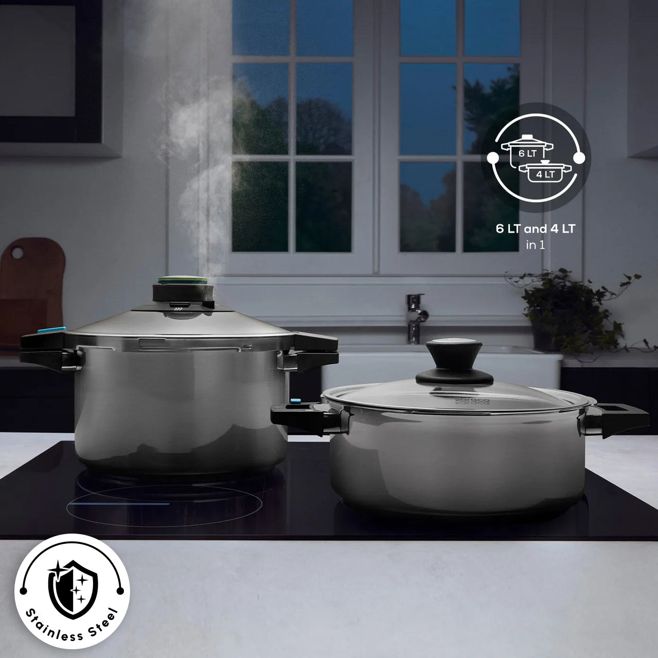 Karaca Quick and Safe 2-Piece Stainless Steel Induction Pressure Cooke