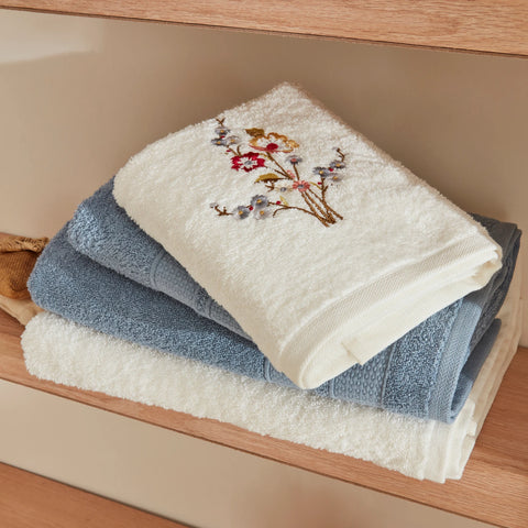 Karaca Home Nita 5-Piece 100% Turkish Cotton Family Bathroom Set, Blue - Offwhite