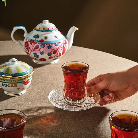 Rcr Etna 12-Piece Turkish Tea Set for 6 People, 140ml, Clear