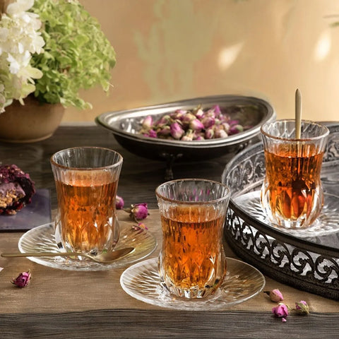 Rcr Adagio 12-Piece Turkish Tea Set for 6 People, 140ml, Clear