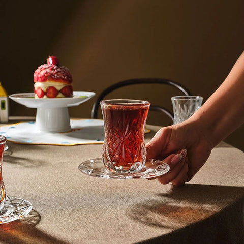 Rcr Melodia 12-Piece Turkish Tea Set for 6 People, 140ml, Clear