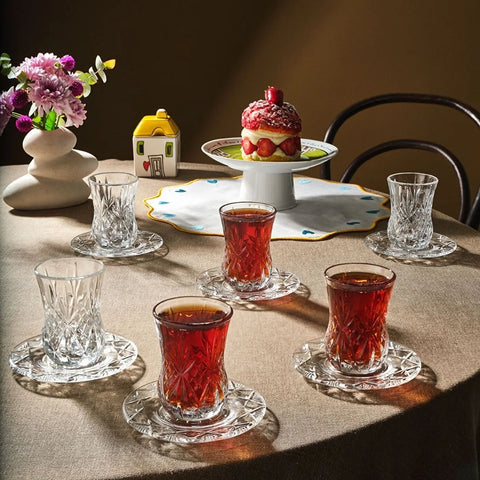 Rcr Melodia 12-Piece Turkish Tea Set for 6 People, 140ml, Clear