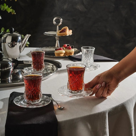 Rcr Melodia 12-Piece Turkish Tea Set for 6 People, 140ml, Clear