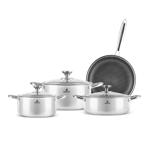 Karaca 3Ply Stainless Steel Guardian 7-Piece Non-Stick Induction Cookware Set, Silver