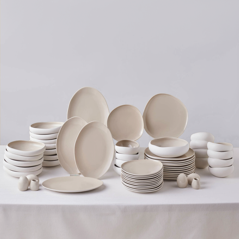Karaca Red Carpet Earth Collection New Cupid 59-Piece Dinner Set for 12 People, Beige White