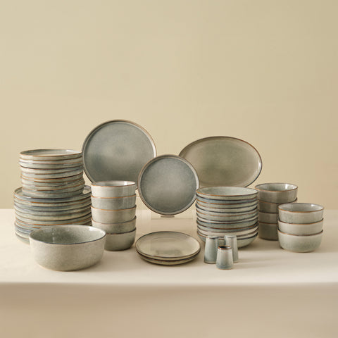 Karaca Earth Collection Skal 55-Piece Stoneware Dinner Set for 12 People, Grey