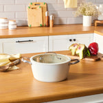 Karaca Swiss Crystal Almond Cream Non-Stick Induction Stainless Steel Handle Casserole & Lid, 24cm, Cream