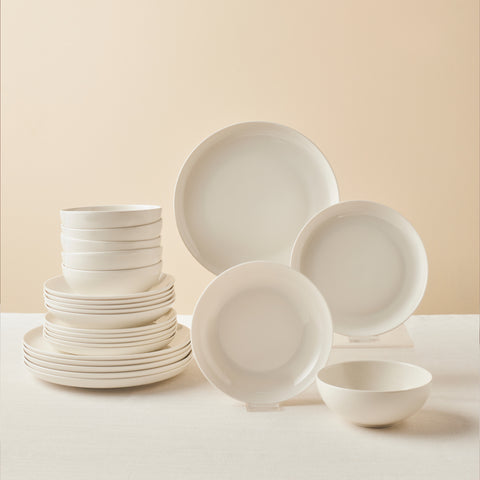 Karaca Streamline Remi Bone China 24-Piece Dinner Set for 6 People, White