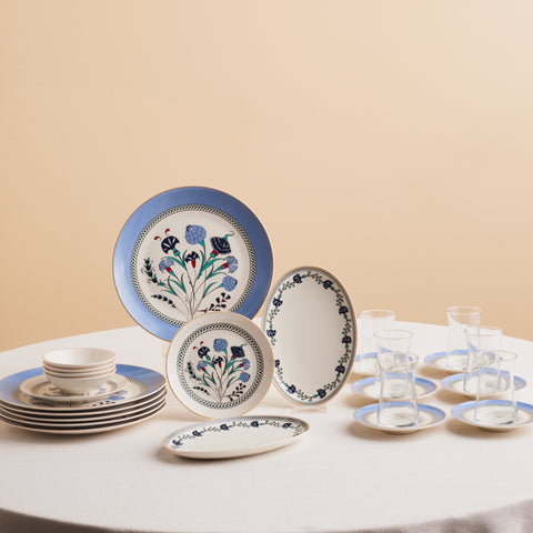 Karaca Bone China Blue Clove 26-Piece Serveware Set for 6 People, Multi