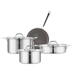Karaca 3Ply Stainless Steel Sparkle 7-Piece Non-Stick Induction Cookware Set, Silver