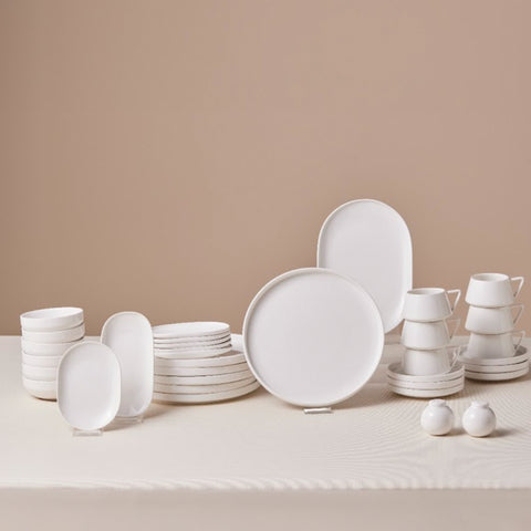 Karaca Stream Bone China Meridian 34-Piece Serveware Set for 6 People, White