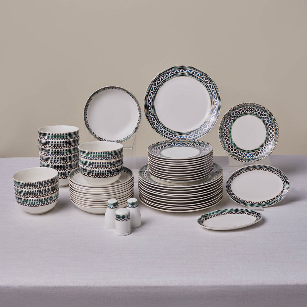 Karaca Forever Bone China New Cordoba 53-Piece Dinner Set for 12 People, Multi