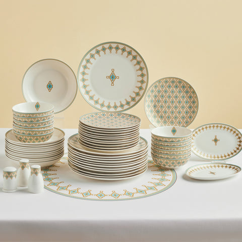 Karaca Forever Bone China Dorothy, 53-Piece Dinner Set for 12 People, Gold