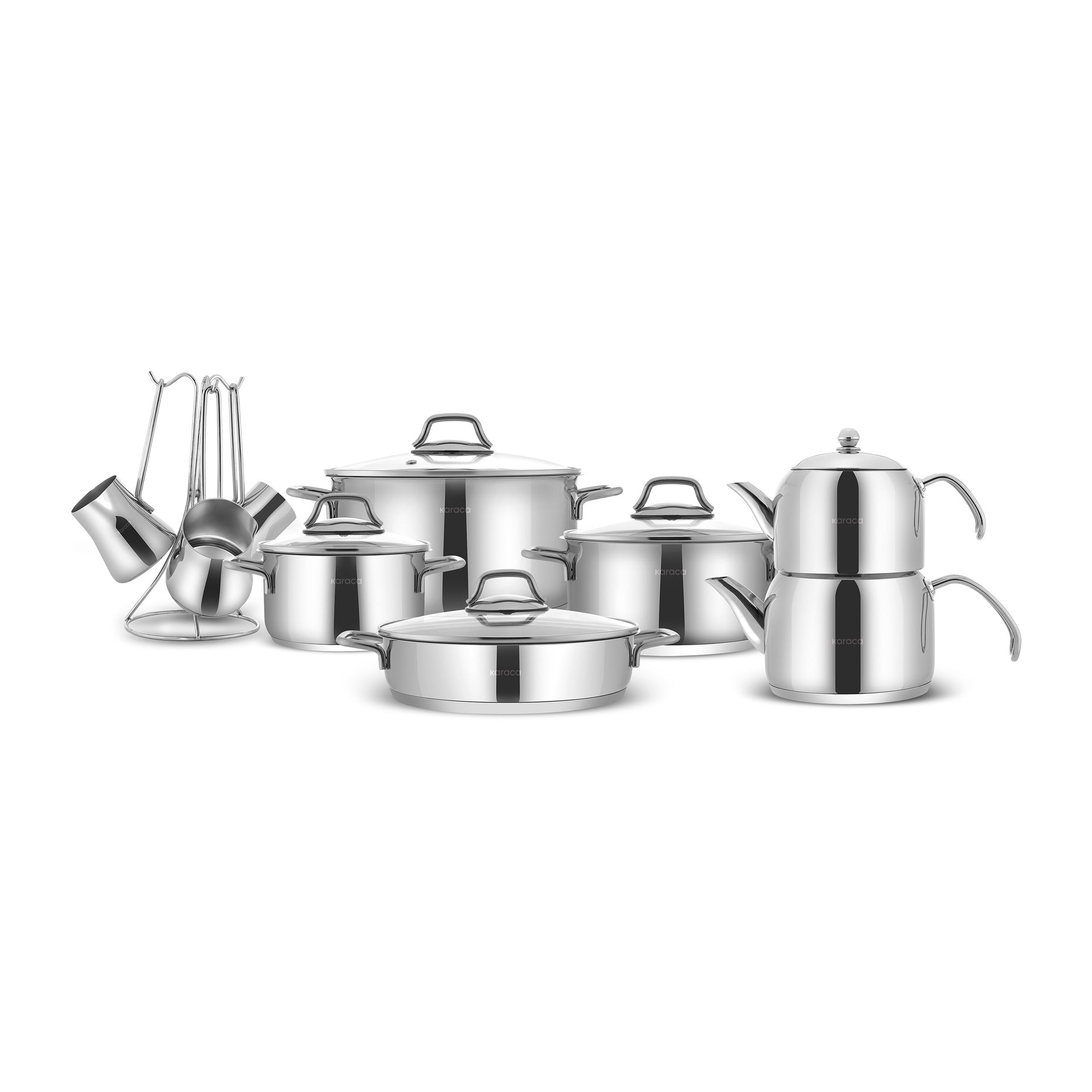 Karaca Belgrad 15-Piece Complete Stainless Steel Kitchen Cookware Set,