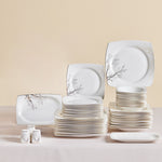 Karaca Square Bone China Autumn 53-Piece Dinner Set for 12 People, White
