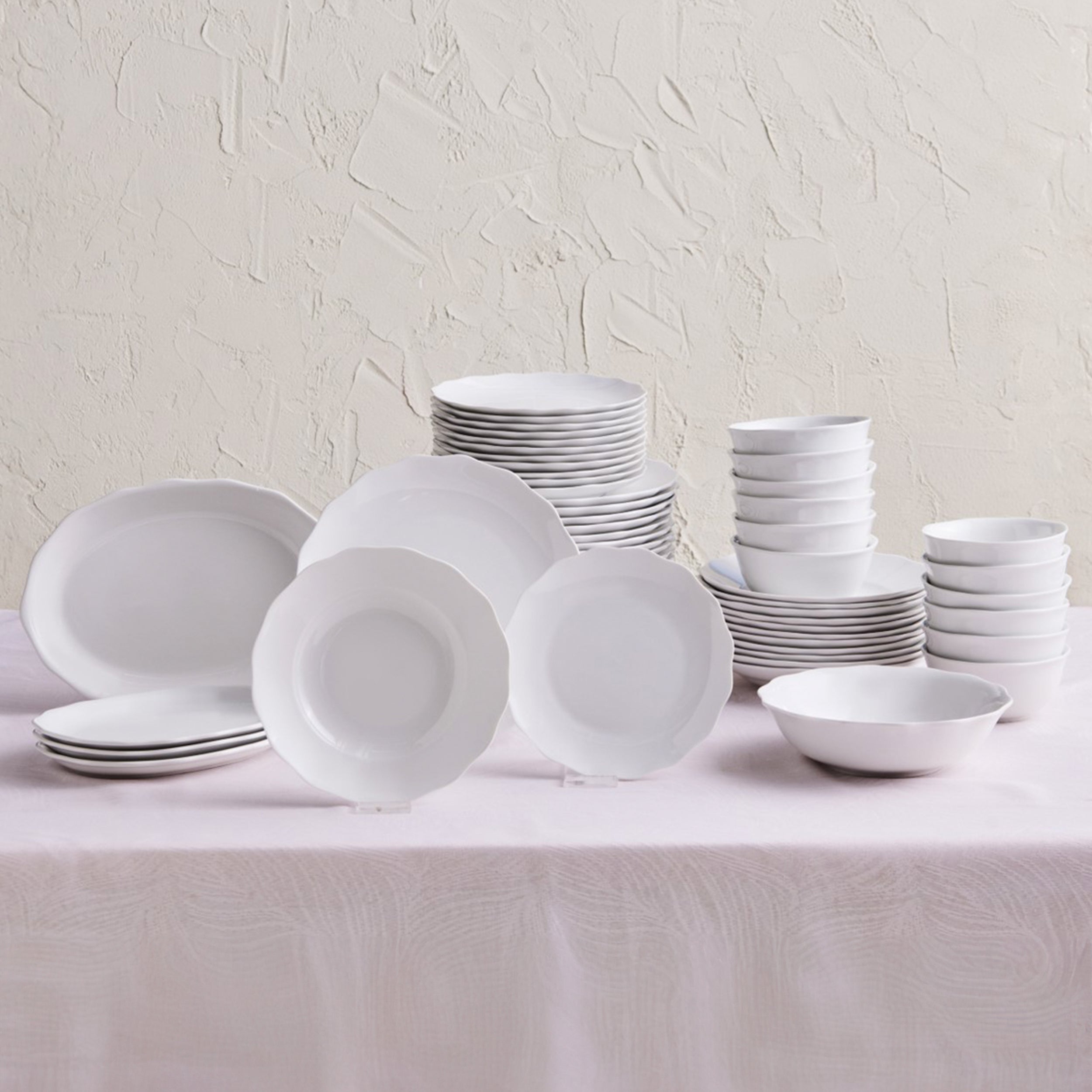 Karaca Rafaela 53-Piece Porcelain Dinner Set for 12 People, White
