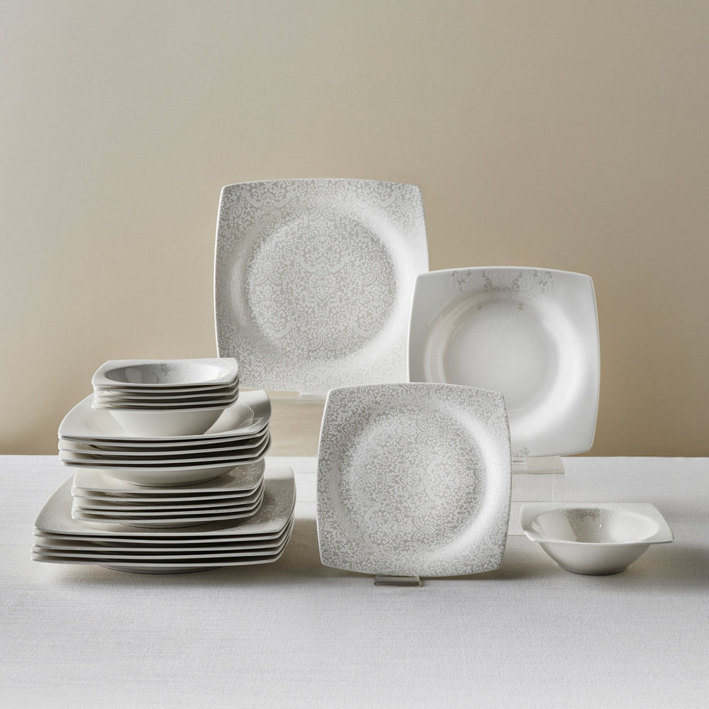 Karaca New Flava 24-Piece Bone China Dinner Set for 6 People, White