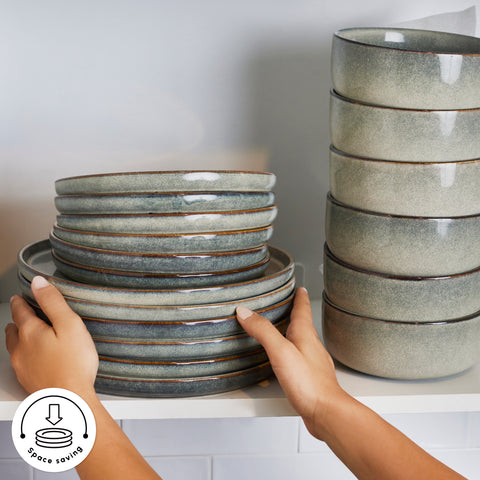 Karaca New Skal 18-Piece Reactive Glaze Dinner Set for People, Grey