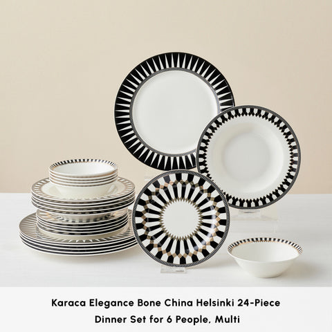 Karaca Elegance Bone China Helsinki 24-Piece Dinner Set for 6 People, Multi