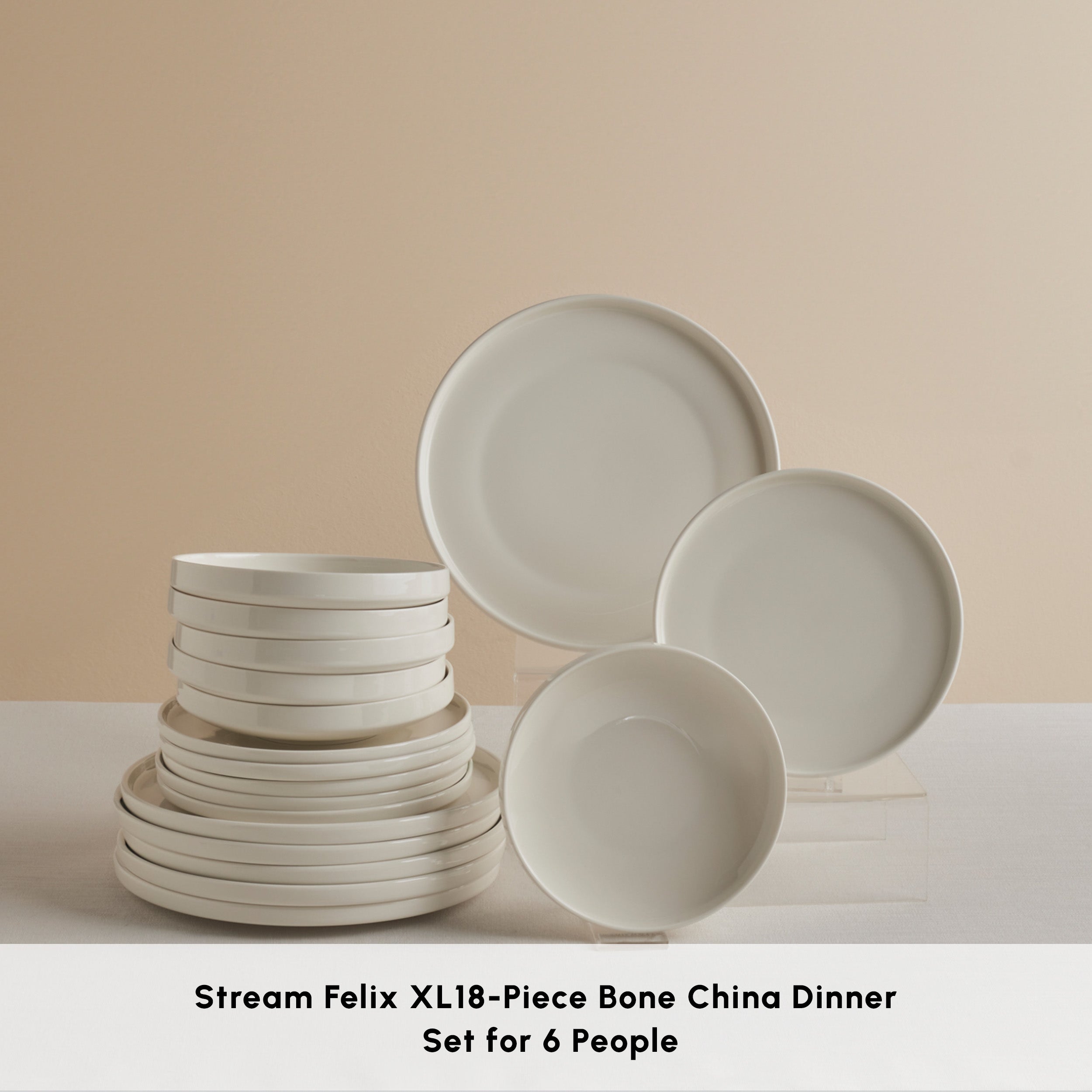 Karaca Stream Bone China Felix XL 18-Piece China Dinner Set for 6 Peop