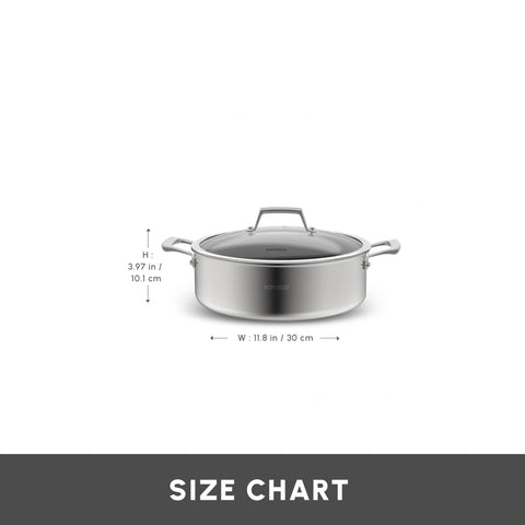 Karaca Plasma Steel 3Ply Non-Stick Induction Shallow Casserole, 30cm, Silver