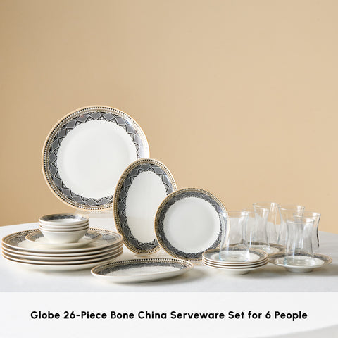 Karaca Bone China Globe 26-Piece Serveware Set for 6 People, Multi