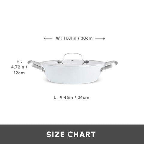 Karaca Swiss Crystal Almond Cream Non-Stick Induction Stainless Steel Handle Shallow Casserole & Lid, 30cm, Cream