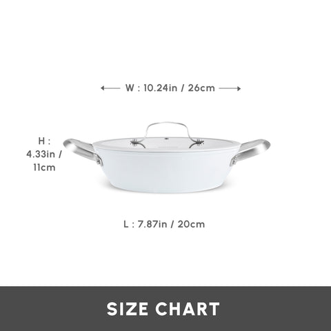 Karaca Swiss Crystal Almond Cream Non-Stick Induction Stainless Steel Handle Shallow Casserole & Lid, 26cm, Cream