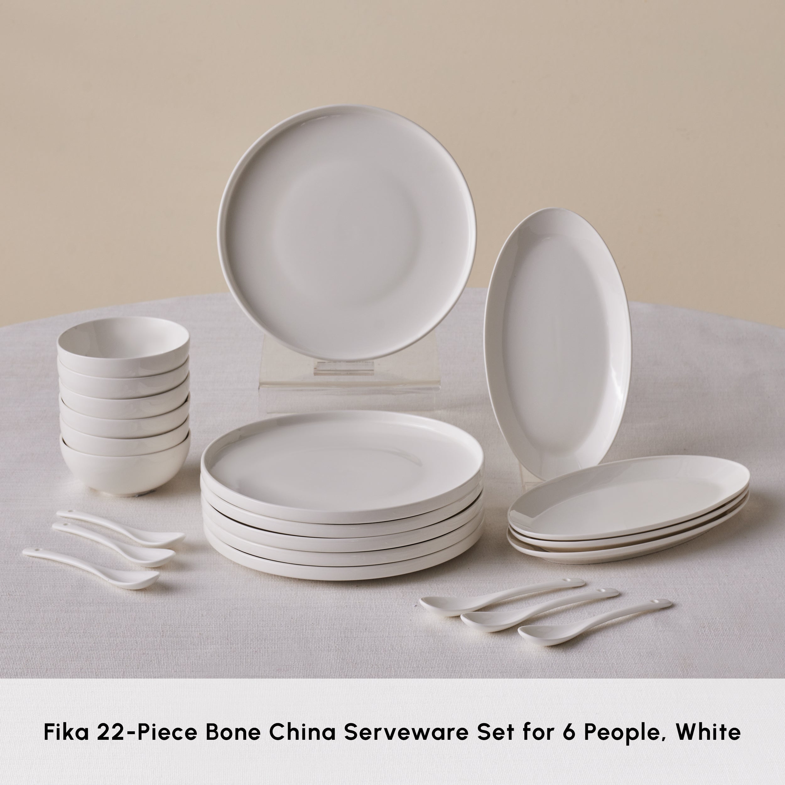 Karaca Forever Bone China Fika 22-Piece Serveware Set for 6 People, Wh