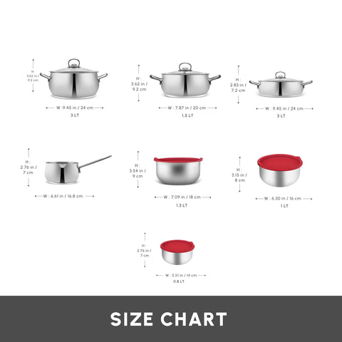 Karaca Cook & Store 13-Piece Stainless Steel Induction Cookware Set, Silver