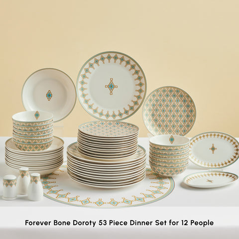 Karaca Forever Bone China Dorothy, 53-Piece Dinner Set for 12 People, Gold