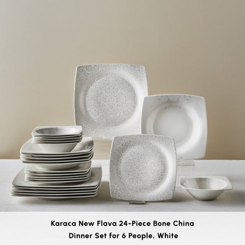 Karaca New Flava 24-Piece Bone China Dinner Set for 6 People, White