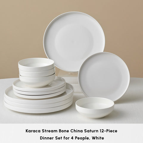 Karaca Stream Bone China Saturn 12-Piece Dinner Set for 4 People, White