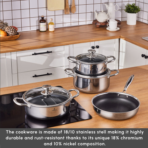 Karaca 3Ply Stainless Steel Guardian 7-Piece Non-Stick Induction Cookware Set, Silver