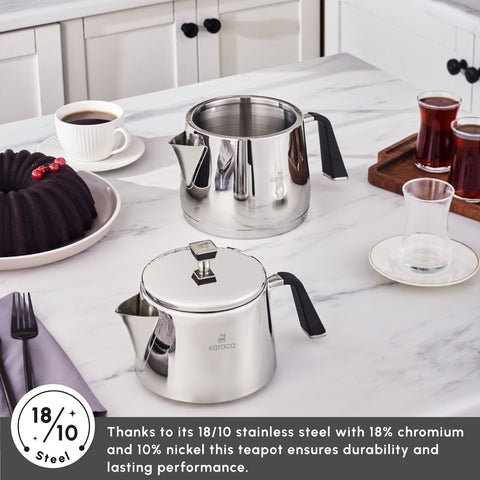 Karaca Fiona Stainless Steel Teapot Set, XL, Silver