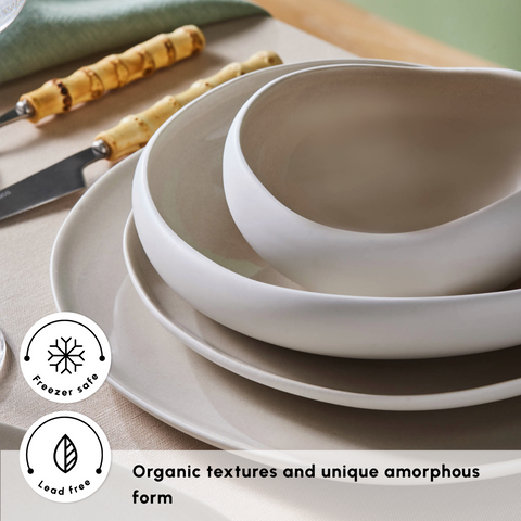 Karaca Earth Collection New Cupid 55-Piece Stoneware Dinner Set for 12 People, Cream