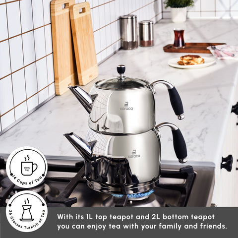 Karaca Stella Stainless Steel Teapot Set, XL, Silver