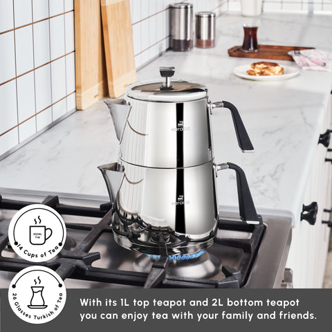 Karaca Fiona Stainless Steel Teapot Set, XL, Silver
